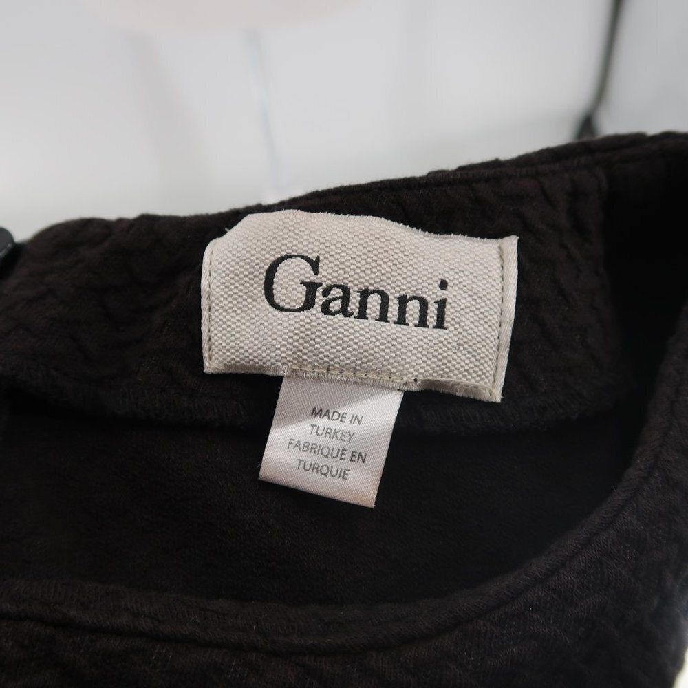 Ganni Black Textured Scoop Neck Short Sleeve Dress Size XS - Picture 2 of 8
